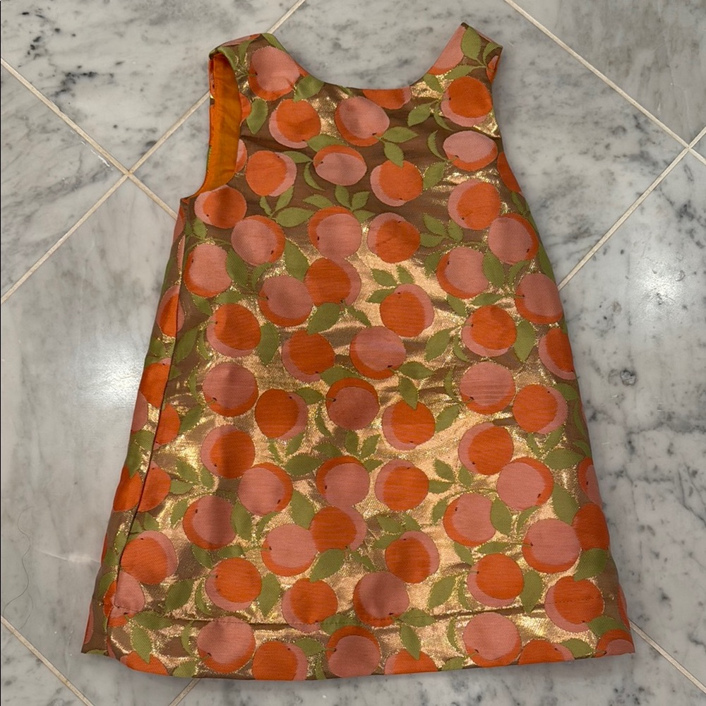 Mini Biden Sleeveless Dress with Orange and Green Fruit 2-3y
